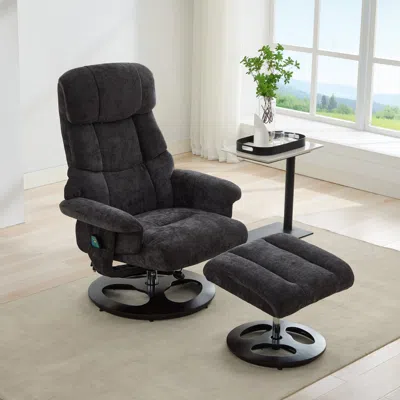 Streamdale Furniture Streamdale Swivel Recliner Chair With Ottoman, Massage & Heat, Dark Grey In Black