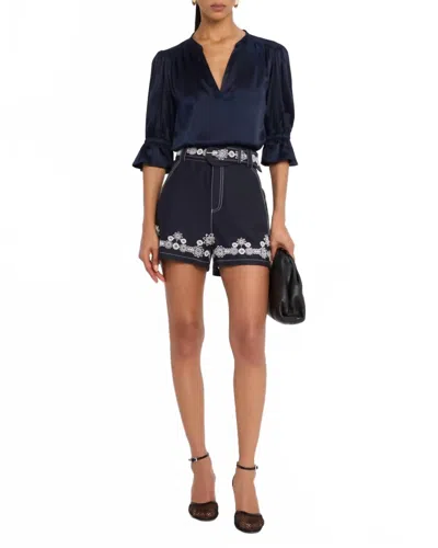 Cinq À Sept Split Neck Fiona Top In Navy In Blue