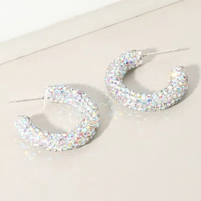 Fashnzfab Bling Studded Hoop Earrings - Ab, Silver In Multi