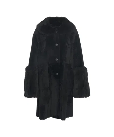 Desa 1972 Oversized Lamb Leather Coat With Textured Finish In Black