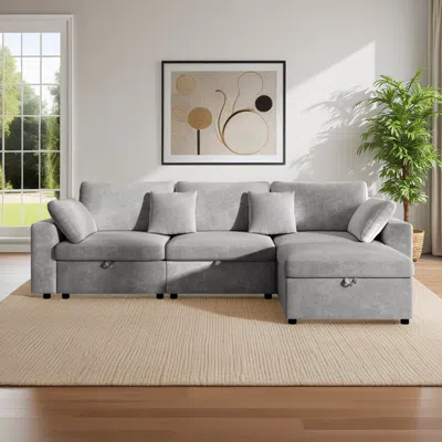 Streamdale Furniture Streamdale Oversized Cloud Sectional Couch With Ottoman, Velvet Sofa, Removable Pillows, Gray In Gray