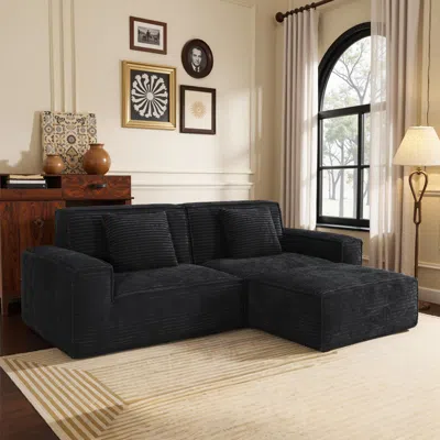 Streamdale Furniture Streamdale Striped Compression Sofa, Modern Style, Living Room/bedroom, Black In Black