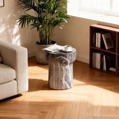 Streamdale Furniture Streamdale Cement Outdoor Accent Table - Terrazzo Style In Gray