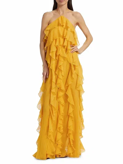 Ronny Kobo Liora Ruffled Halterneck Maxi Dress In Goldenrod In Yellow