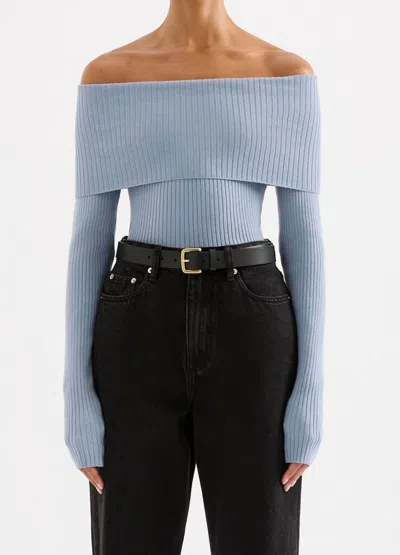 Nude Lucy Krishna Off Shoulder Knit Top In Blue In Blue
