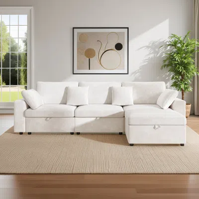 Streamdale Furniture Streamdale Oversized Cloud Sectional Couch With Ottoman, Velvet Sofa, Removable Pillows, Beige In White