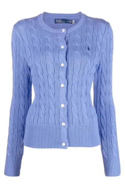Polo Ralph Lauren Cable Knit Sweater With Button-down Front In Blue