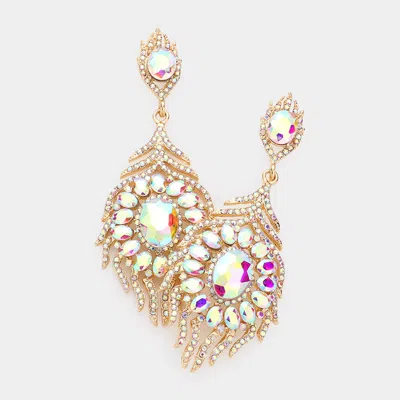Fashnzfab Oval Crystal Rhinestone Flame Evening Earrings - Ab, Gold In Gold