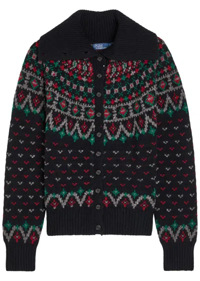 Polo Ralph Lauren Womens Polo Black Multi Fairisle Knitted Wool-blend Cardigan In Black