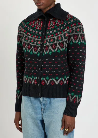 Polo Ralph Lauren Womens Polo Black Multi Fairisle Knitted Wool-blend Cardigan In Black