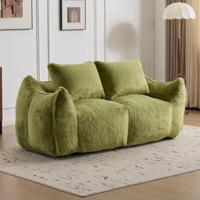 Streamdale Furniture Streamdale Giant Green Bean Bag Couch - Soft Fluffy Loveseat Sofa In Green