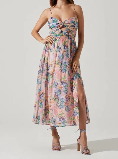 Astr Emine Midi Dress In Pink Blue Floral In Multi