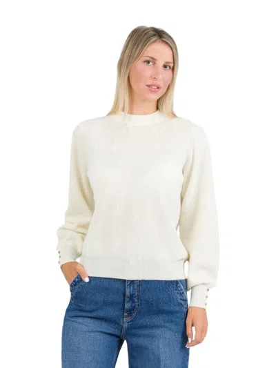 Kocca Bishop Sleeve Pullover With Button-decorated Cuffs In White