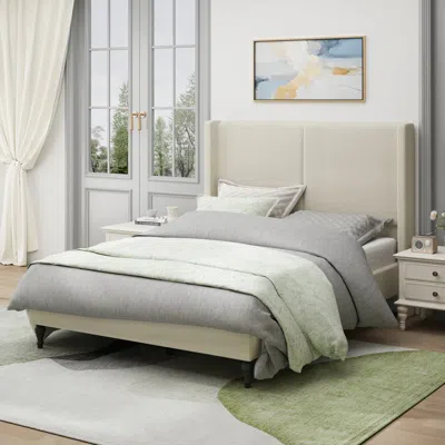 Streamdale Furniture Streamdale Queen Bed Frame, 55.5" Upholstered Headboard, Boucle Fabric, Beige In Neutral