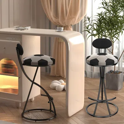 Streamdale Furniture Streamdale Velvet Football Print Bar Stools Set Of 2 - Black Frame In Multi