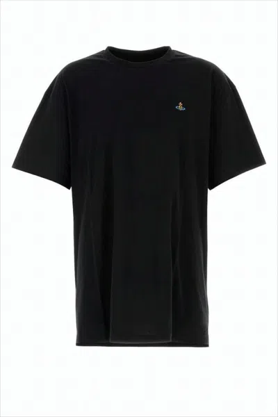 Vivienne Westwood Short-sleeve T-shirt With Colorful Embroidered Logo In Black