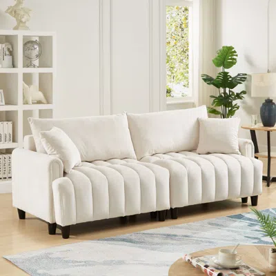 Streamdale Furniture Streamdale 83" Futon Sofa Bed With Pillows, Convertible Sleeper, Beige In White