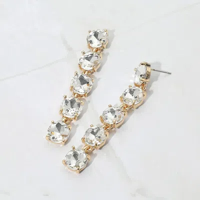 Fashnzfab Round Stone Link Dangle Evening Earrings - Clear, Gold In Silver