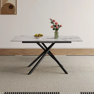 Streamdale Furniture Streamdale 59" Modern Expandable Dining Table, Sintered Stone Top, Black X-base In Black