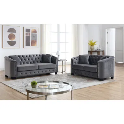 Streamdale Furniture Streamdale 3-seater + 2-seater Combination Sofa. Velvet Grey In Black