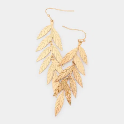 Fashnzfab Metal Leaf Dangle Earrings - Matte Gold In Gold
