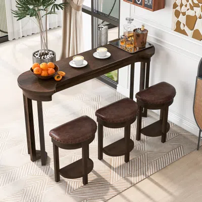 Streamdale Furniture Streamdale 4-piece Bar Table Set With 3 Pu Stools - Espresso In Brown