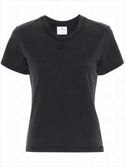 Courrèges Fitted Short-sleeved T-shirt With Subtle Embroidery In Black