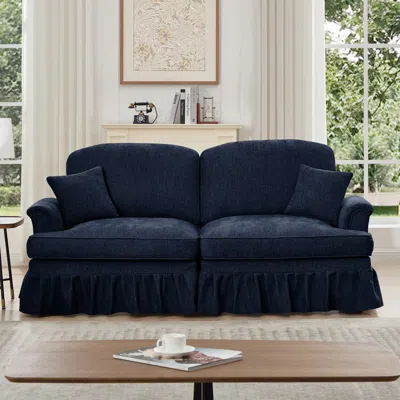 Streamdale Furniture Streamdale Blue Chenille Mid-century Two-seater Sofa In Blue