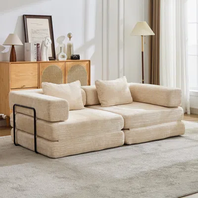 Streamdale Furniture Streamdale Compression Convertible Sofa Bed, Chenille, Beige In Neutral