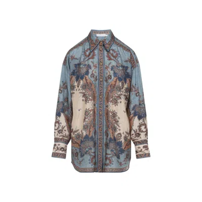 Zimmermann Ascension Silk Manstyle Shirt In Multi