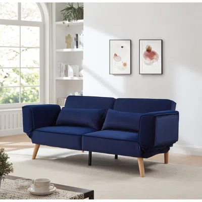 Streamdale Furniture Streamdale 72.8" Futon Sofa Bed, Adjustable Recliner, Navy Blue In Blue