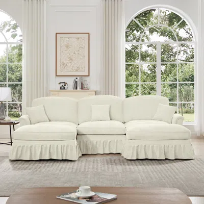 Streamdale Furniture Streamdale Comfy Modular U-shape Chenille Sectional Sofa With Ottomans - Beige White In White