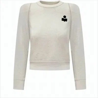 Isabel Marant Long-sleeve Top With Ribbed Cuffs And Minimalist Emblem In Neutral
