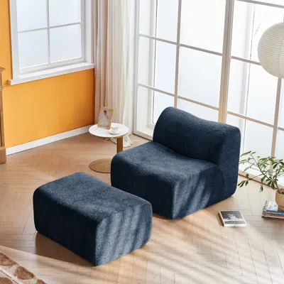 Streamdale Furniture Streamdale Single Foam Sofa Chair With Footrest & Pillow In Blue