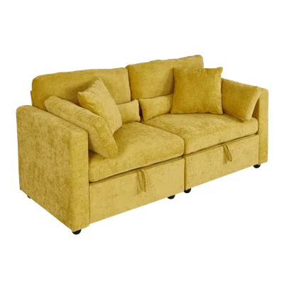 Streamdale Furniture Streamdale Chenille Fleece Sofa: 500lb Capacity, Easy Clean, Solid Wood Legs In Yellow