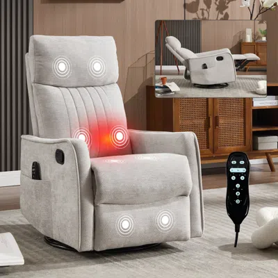 Streamdale Furniture Streamdale Light Grey Heat Massage Rocker Swivel Recliner In White