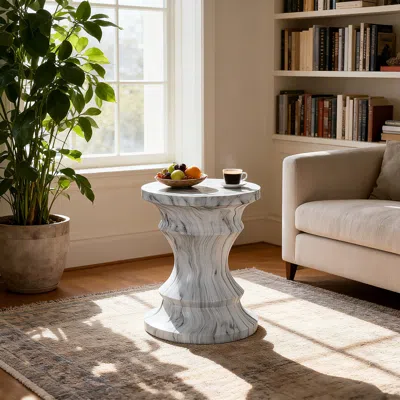 Streamdale Furniture Streamdale Cement Outdoor Accent Table - Terrazzo Style In White