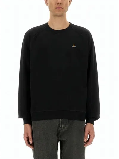 Vivienne Westwood Relaxed Fit Black Long-sleeve Sweatshirt With Ribbed Cuffs In Black
