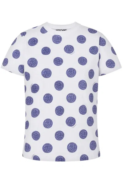 Moschino Playful Polka Dot T-shirt In Soft Cotton In White