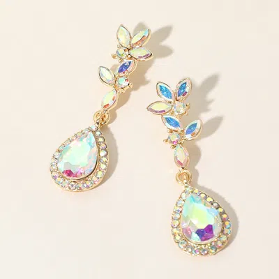 Fashnzfab Marquise Stone Cluster Teardrop Link Dangle Evening Earrings - Ab, Gold In Multi