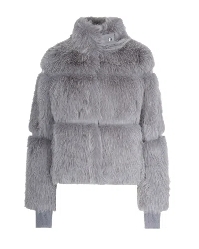Patrizia Pepe Short Fluffy Coat In Gray In Gray