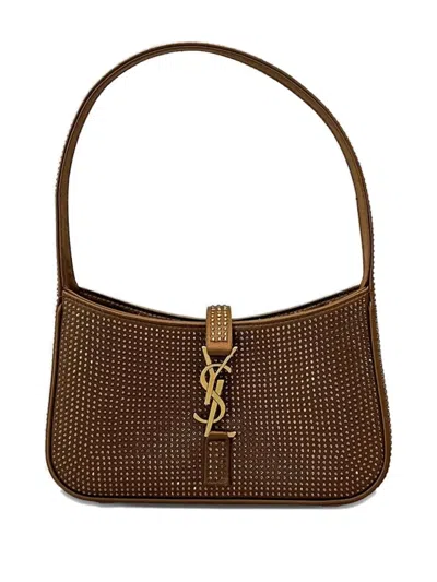 Saint Laurent Embellished Logo Shoulder Bag In Brown
