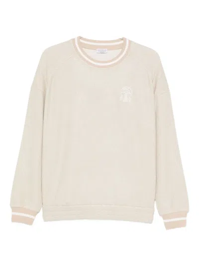 Brunello Cucinelli Embroidered-logo Sweater In Neutral