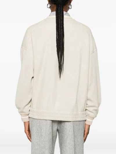 Brunello Cucinelli Embroidered-logo Sweater In Neutral