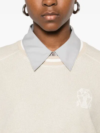 Brunello Cucinelli Embroidered-logo Sweater In Neutral