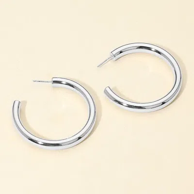 Fashnzfab White Gold Dipped Chunky Open Hoop Earrings - Silver In White