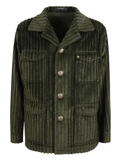 Tagliatore Corduroy Buttoned Jacket In Green