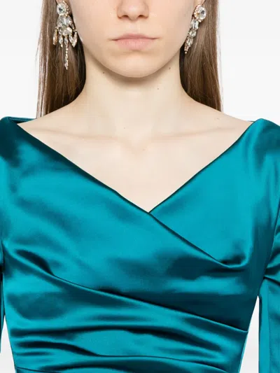 Talbot Runhof V-neck Cocktail Dress In Green