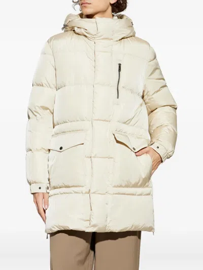 Add Long Quilted Down Coat With Ped Design In Neutral