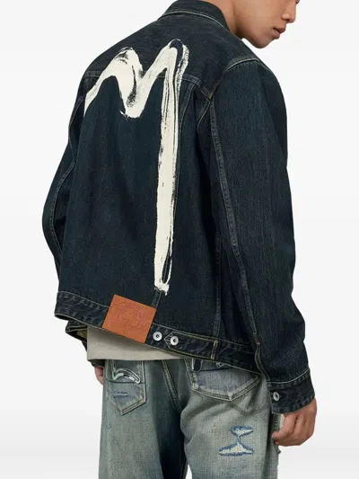 Evisu Buttoned Brushstroke Denim Jacket In Blue